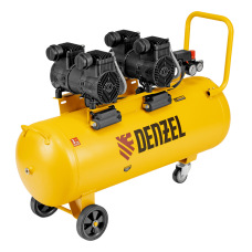Компрессор безмасл. малошумный DENZEL DLP-3000/100, 3 кВт, 2х1,5 кВт,100 л, 2850 об/мин,500 л/мин