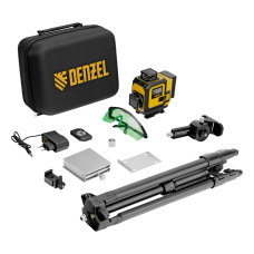Лазерный уровень мультипризменный DENZEL DLV 360-4T, 30 м, зеленый луч, Li-Ion 2,4 Aч, штатив