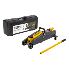 Домкрат гидравлический подкатной DENZEL 2 т, 135-385 мм, в пласт. кейсе