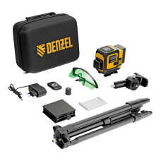 Лазерный уровень мультипризменный DENZEL DLV-360-3T, 30 м, зеленый луч, Li-Ion 2,4 Aч, штатив