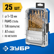 ЗУБР ТИТАН 25шт (1-13мм) сталь Р6М5, класс А, титановое покрытие, пласт.бокс, набор сверл по металлу (29617-H25) ЗУБР ТИТАН 25шт (1-13мм) сталь Р6М5, класс А, титановое покрытие, пласт.бокс, набор сверл по металлу (29617-H25)