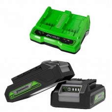 2 Аккумулятора Greenworks G24B2 24V (2 А/ч) + Зарядное устройство на 2 аккумулятора Greenworks G24C 24V 2 Аккумулятора Greenworks G24B2 24V (2 А/ч) + Зарядное устройство на 2 аккумулятора Greenworks G24C 24V