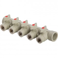 Коллектор Lammin с шаровыми кранами PPR ВР 32 х 1/2 х 5 7/1 серый Коллектор Lammin с шаровыми кранами PPR ВР 32 х 1/2 х 5 7/1 серый