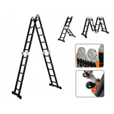 Лестница алюм. многофункц.4х5 ступ.(стрем.-283см,лестн.-580см) 15,5кг BLACK LINE STARTUL (ST9930-05)
(усиленное шарнирное соединение, прорезиненные колеса и доп.стабилизаторы)