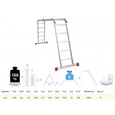 Лестница алюм. многофункц. трансформер 4х5 ступ., шир. 400 мм, 17кг NV3320 Новая высота
(Без настила. Максимальная нагрузка - 150 кг)