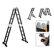 Лестница алюм. многофункц.4х4 ступ.(стрем.-229см,лестн.-465см) 13,8кг BLACK LINE STARTUL (ST9930-04)
(усиленное шарнирное соединение, прорезиненные колеса и доп.стабилизаторы)