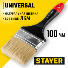 STAYER Universal, 100 мм, 4", светлая, натуральная щетина, деревянная ручка, все виды ЛКМ, плоская кисть, Professional (0104-100) STAYER Universal, 100 мм, 4", светлая, натуральная щетина, деревянная ручка, все виды ЛКМ, плоская кисть, Professional (0104-100)
