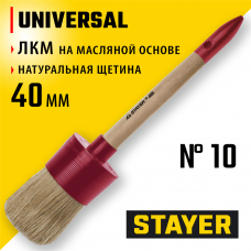 STAYER UNIVERSAL, 40 мм, пластмассовый корпус, светлая натуральная щетина, деревянная ручка, все виды ЛКМ, круглая кисть (0141-40) STAYER UNIVERSAL, 40 мм, пластмассовый корпус, светлая натуральная щетина, деревянная ручка, все виды ЛКМ, круглая кисть (0141-40)