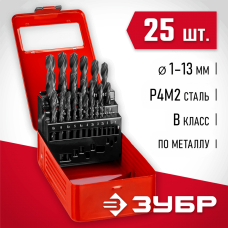 ЗУБР 25 шт. (Ø 1-13 мм), класс В, набор сверл по металлу 29605-H25 ЗУБР 25 шт. (Ø 1-13 мм), класс В, набор сверл по металлу 29605-H25