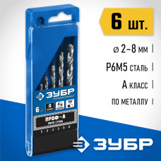 ЗУБР 6 шт. (Ø 2-8 мм), класс А, Р6М5, набор сверл по металлу 29625-H6 Профессионал ЗУБР 6 шт. (Ø 2-8 мм), класс А, Р6М5, набор сверл по металлу 29625-H6 Профессионал