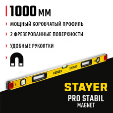 STAYER 1000 мм, 3 глазка, точность 0.5 мм/м, уровень магнитный PRO STABIL MAGNET 3480-100 STAYER 1000 мм, 3 глазка, точность 0.5 мм/м, уровень магнитный PRO STABIL MAGNET 3480-100