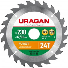 URAGAN Fast 230х32/30мм 24Т, диск пильный по дереву URAGAN Fast 230х32/30мм 24Т, диск пильный по дереву