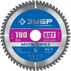 ЗУБР 190 х 30 мм, 60Т, диск пильный по алюминию Мультирез 36907-190-30-60_z01 ЗУБР 190 х 30 мм, 60Т, диск пильный по алюминию Мультирез 36907-190-30-60_z01