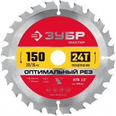 ЗУБР Оптимальный рез, 150 x 20/16 мм, 24Т, пильный диск по дереву (36912-150-20-24_z01) ЗУБР Оптимальный рез, 150 x 20/16 мм, 24Т, пильный диск по дереву (36912-150-20-24_z01)