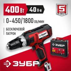 ЗУБР 400 Вт, 40 Нм, кейс, сетевая дрель-шуруповерт (ДШ-М1-400-2 К) ЗУБР 400 Вт, 40 Нм, кейс, сетевая дрель-шуруповерт (ДШ-М1-400-2 К)