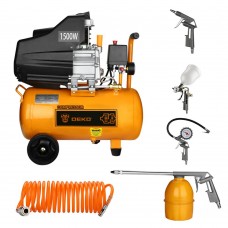 Компрессор воздушный поршневой DEKO DKAC24 + набор пневмоинструмента DKSG05 (5 предметов) 065-1021