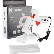 Термопистолет клеевой DEKO DKGG100 100Вт SET4 с подставкой + набор клеевых стержней (10 шт, 11 мм) 063-4971
