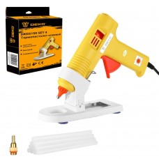 Термопистолет клеевой DEKO DKGG150 150ВТ SET4 с функцией THERMAL CONTROL + подставка + набор стержней (10 шт, 11 мм) и сменным соплом 063-4974