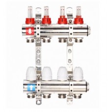 Коллекторная группа (латунь) с расходомерами без ВО и дренажных кранов 7 выходов Ø1" GAPPO Коллекторная группа (латунь) с расходомерами без ВО и дренажных кранов 7 выходов Ø1" GAPPO