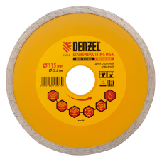 Диск алмазный отрезной DENZEL73118, сплошной, 115 x 22.2 мм, мокрая резка Диск алмазный отрезной DENZEL73118, сплошной, 115 x 22.2 мм, мокрая резка