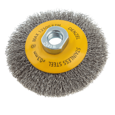 Щетка для УШМ DENZEL 746083, 100 мм, «тарелка», витая нержавеющая проволока 0.3 мм, М14
