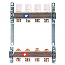 Группа коллекторная Uni-Fitt 1"х6 вых 3/4" с балансир. и термостат. вентилями без конц, нерж. cталь