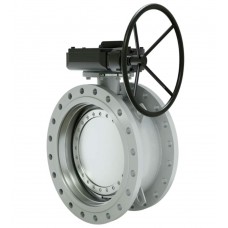 Затвор поворотно-дисковый LD Ду350 Ру16, фланцевый, 3-х эксцентриковый, с редуктором R, сталь
