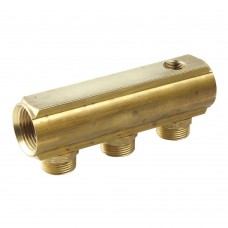 Коллектор HENCO латунный под евроконус с отверстием для воздухоотводчика, 1" - 7x3/4"НР - 3/8"