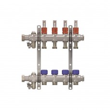 Группа коллекторная ELSEN 1" 6 контуров, размер отвода-3/4" с вентилями, нерж. сталь