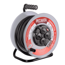 Удлинитель силовой на металлической катушке Ресанта СУ-3х2,5КГ-30/3 (с выкл., 4 розетки, IP44)